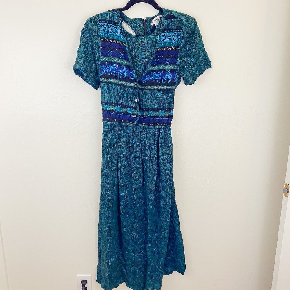 Vintage 80s Another Thyme Vested Maxi Dress